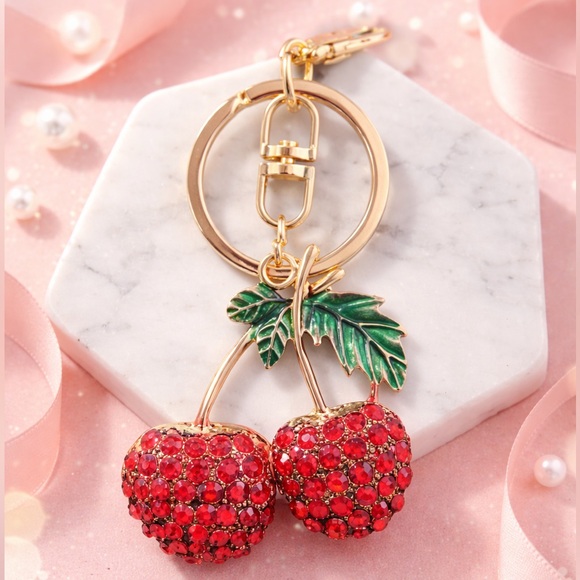 Accessories - NEW Cherry Rhinestone keychain/bag charm - red